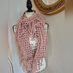 Pink Crochet Fringe Scarf